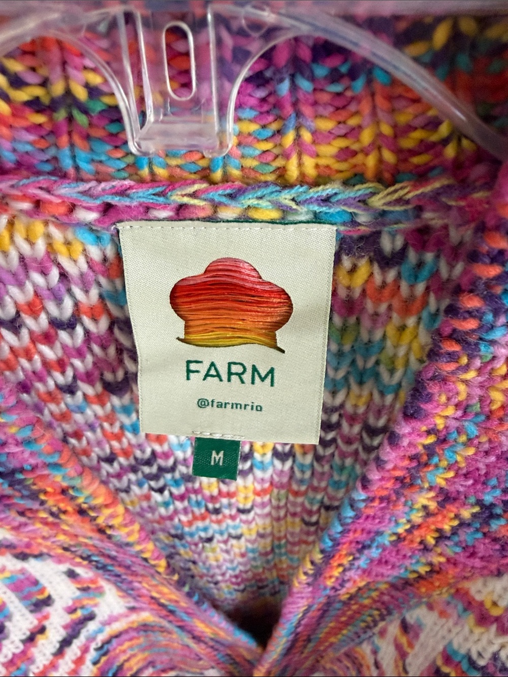 FARM Rio Multicolor Knit Belted Heart Cardigan in Pink Orange Yellow Blue Cream - Picture 2 of 7